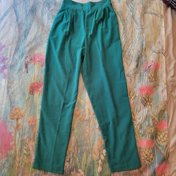 80s High-waisted Trousers Pants Tapered Leg Cyan - Picture 2 of 9